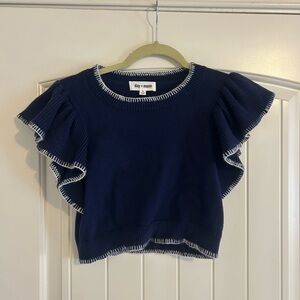 Day + Moon Navy Ruffle Crop Top